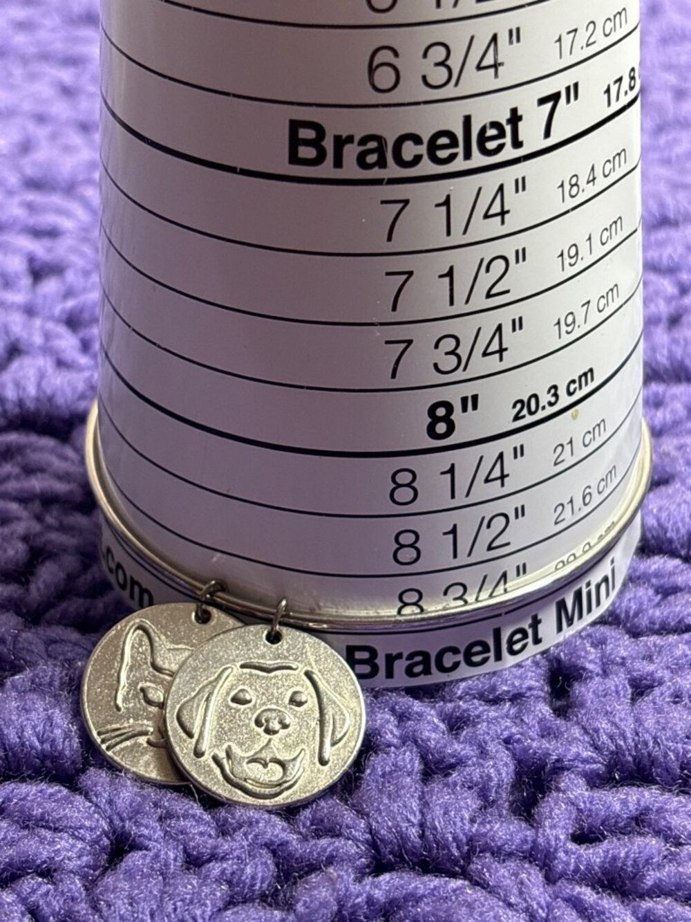 Vintage Silvertone Bangle Bracelet Cat and Dog Charms 8.75 inches
